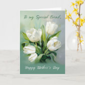 Carte Ami sur la Fête des mères Tulipes blanches en Aqua (Fleur jaune)