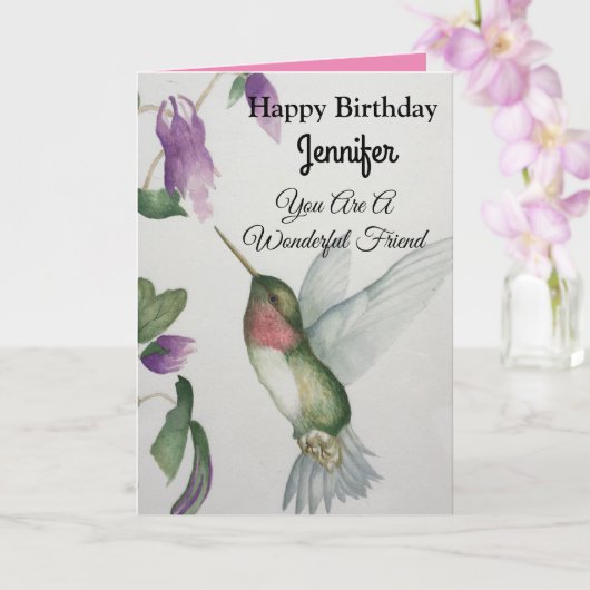 Carte Amie Merveilleuse Joyeux Anniversaire Joli Colibri (Orchidée)