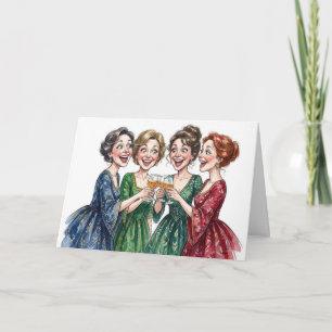 Carte Amies de la dame d'anniversaire trinquant avec des