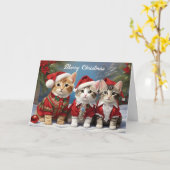 Carte Amis à fourrure dans des chapeaux de fête Chats mi (Fleur jaune)