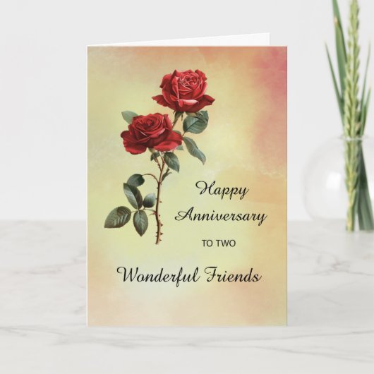 Carte Amis Anniversaire Mariage Deux Roses Rouges (Devant)