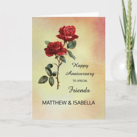 Carte Amis Anniversaire Mariage Deux Roses Rouges (Devant)
