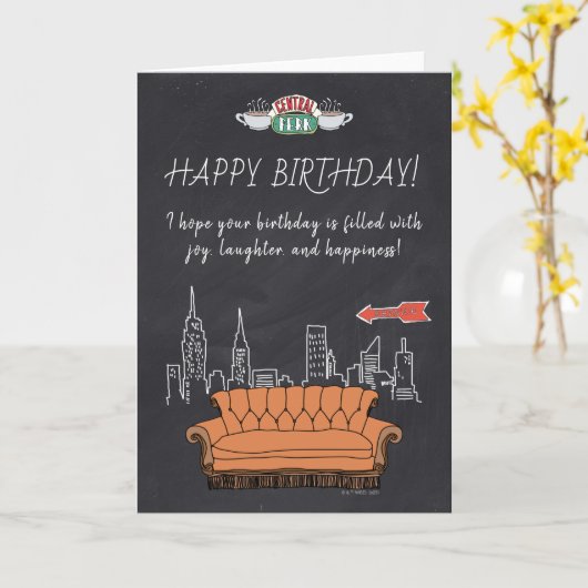Carte AMIS™ | Central Perk Chalkboard Anniversaire (Fleur jaune)