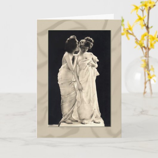 Carte Amis chuchotant des secrets Image victorienne (Fleur jaune)