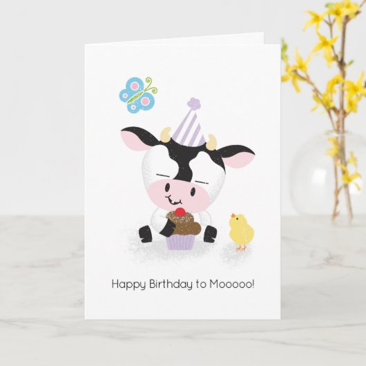 Carte Amis de la ferme Vache joyeuse Bonne fête d'annive (Fleur jaune)