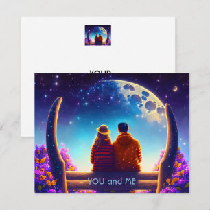 Carte Amis ou amoureux sur un banc au clair de lune,