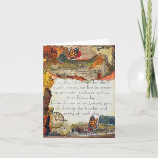 Carte Amis Papillons Fleurs Médias mixtes Collage (Devant)
