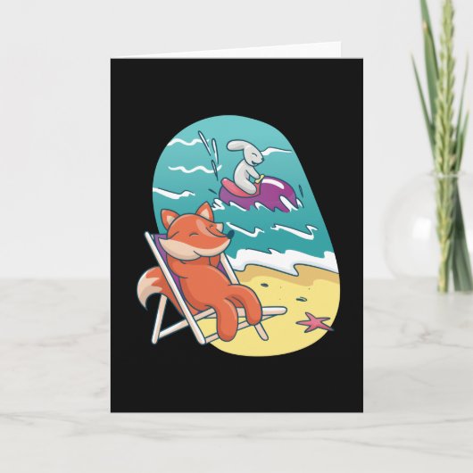 Carte Amis Renard et Lapin à la Plage (Devant)