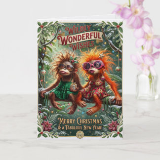 Carte Amis singes de Noël tropicaux espiègles