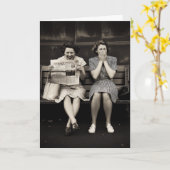Carte Amis vintage riant ensemble (Fleur jaune)