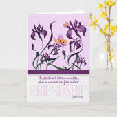 Carte Amitié avec Genèse 31 Verse de la Bible et violet (Fleur jaune)