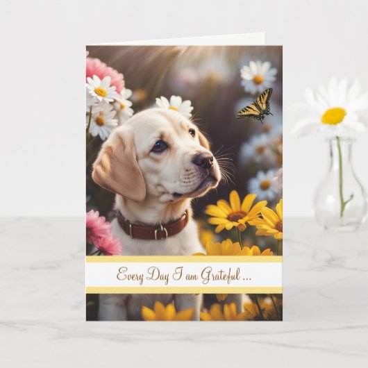 Carte Amitié Chiot Labrador Jaune Papillon Mignon (Petite plante)