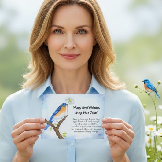 Carte Amitié Joyeux Anniversaire d'Avril avec Oiseau Ble