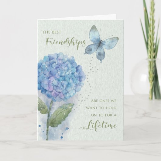 Carte Amitié Papillon et Hydrangea Anniversaire (Devant)