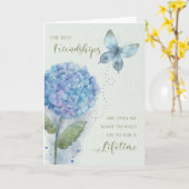 Carte Amitié Papillon et Hydrangea Anniversaire (Fleur jaune)