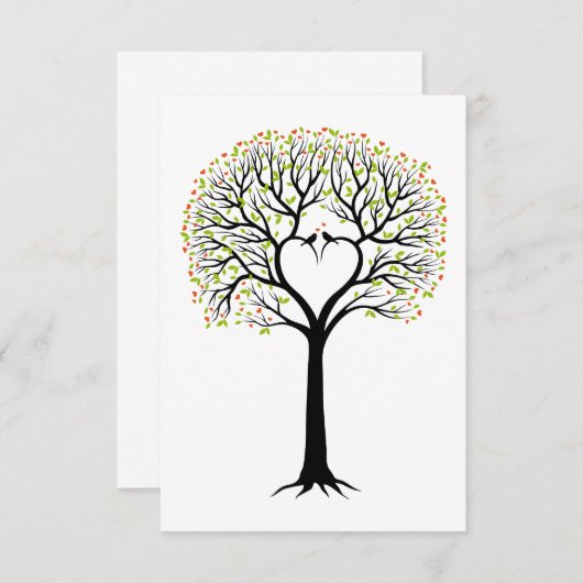 Carte Amour arbre avec branches cardiaques, oiseaux et c (Devant / Derrière)
