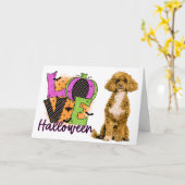 Carte Amour de caniche effrayant Halloween (Fleur jaune)