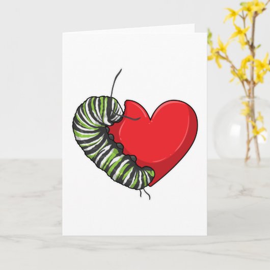 Carte Amour de chenille cœur (Fleur jaune)