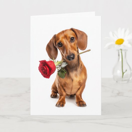 Carte Amour de chiot de la Saint-Valentin pour teckel av (Petite plante)