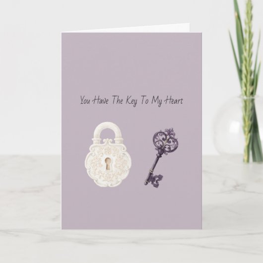 Carte Amour de clé violette de serrure blanche (Devant)