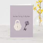 Carte Amour de clé violette de serrure blanche (Fleur jaune)