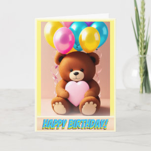 Carte Amour de l'ours en peluche Coeur et ballons Annive