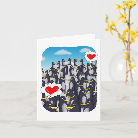 Carte Amour de pingouin pour la Saint-Valentin (Fleur jaune)