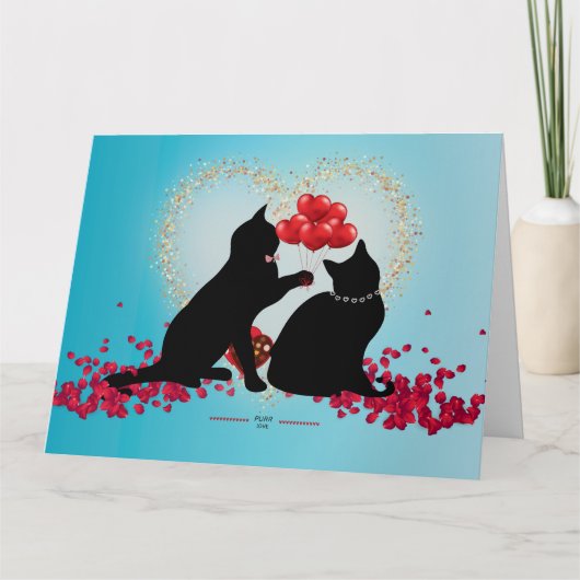 Carte Amour de ronronnement - Ballons de la Saint-Valent (Devant)