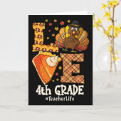 Carte Amour de Thanksgiving Enseignant de 4e année Dinde (Fleur jaune)