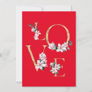 Carte Amour en lettre dorée avec fleurs de magnolia