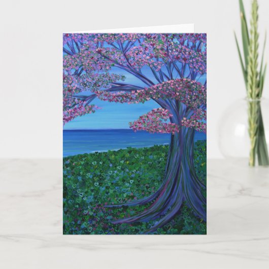 Carte Amour et l'arbre rose des coeurs (Devant)