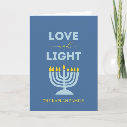Carte "Amour et Lumière" Menorah Personnalisé Hanoukka (Devant)