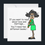Carte Amour et mariage Humour<br><div class="desc">T-shirts,  tasses,  cartes,  autocollants,  sacs,  magnets,  porte - clés,  ornements,  boîtes à souvenir,  et autres vêtements et cadeaux humoristiques avec Stella avec ses vues sur l'amour et le mariage. Elle dit : "Si vous voulez lire sur l'amour et le mariage...  vous aurez besoin de deux livres différents !".</div>