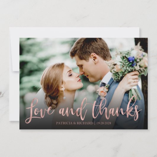 Carte Amour Et Merci Rose Gold Photo Mariage Merci (Devant)