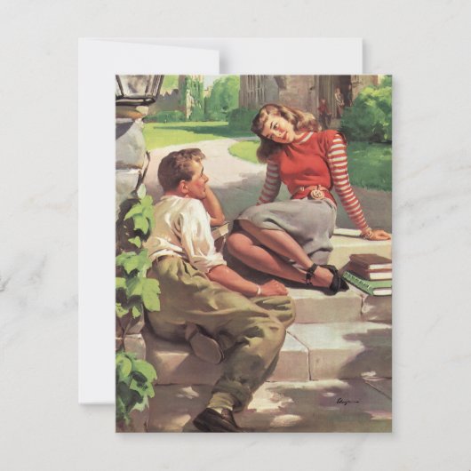 Carte Amour et Romance Vintage, Amoureux de Lycée (Devant)