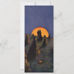 Carte Amour et romance vintage, baiser sous la lune de r