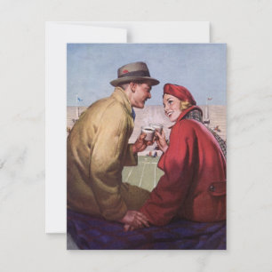 Carte Amour et Romance Vintage, Couple au Match de Footb