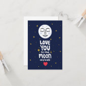 Carte Amour jusqu'à la Lune et Retour Dessin à la Main (Devant/Arrière en situation)