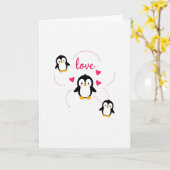 Carte Amour Manchots Cœurs (Fleur jaune)
