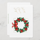 Carte Amour Paix Joy Holly Wreath Poinsettia Et Red Bow (Devant / Derrière)