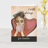 Carte Amour rétro et Romance Double Bubble Gum Lady (Fleur jaune)