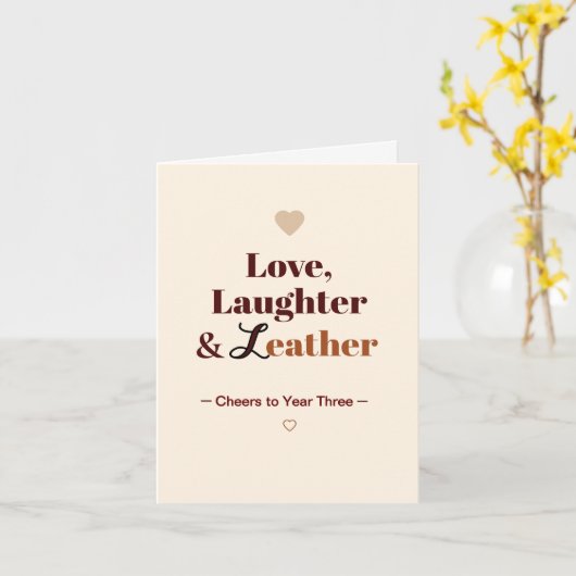Carte Amour, rire et cuir 3e anniversaire mariage (Fleur jaune)