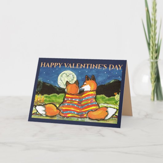 Carte Amour romantique de la Saint-Valentin Fox Moon Art (Devant)