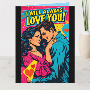 Carte Amour romantique Pop Art bleu magenta jaune