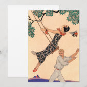 Carte Amour vintage Romance, Escarpolette Swing Barbier (Devant / Derrière)