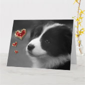 Carte Amour Vous Chiot Mignon Cœurs Rouge Or (Fleur jaune)