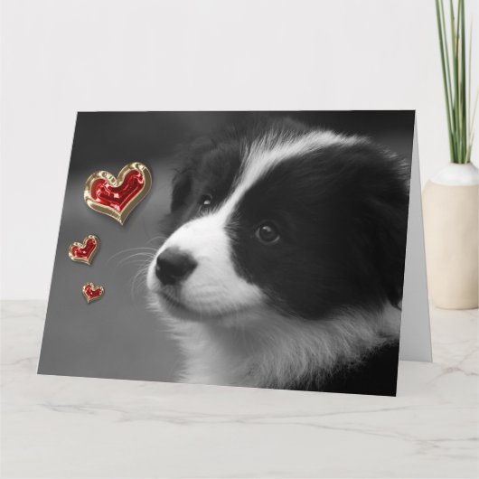 Carte Amour Vous Chiot Mignon Cœurs Rouge Or (Devant)