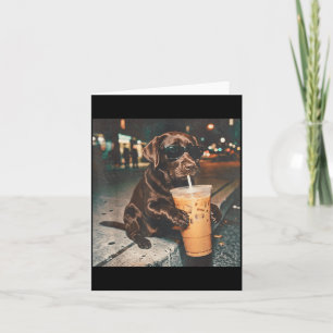 Carte Amoureux de labrador chocolat drôle buvant du café
