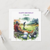 Carte Amoureux du ballon de golf d'anniversaire amusant (Devant/Arrière en situation)