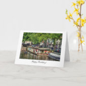 Carte Amsterdam Canal Houseboat - Joyeux anniversaire (Fleur jaune)